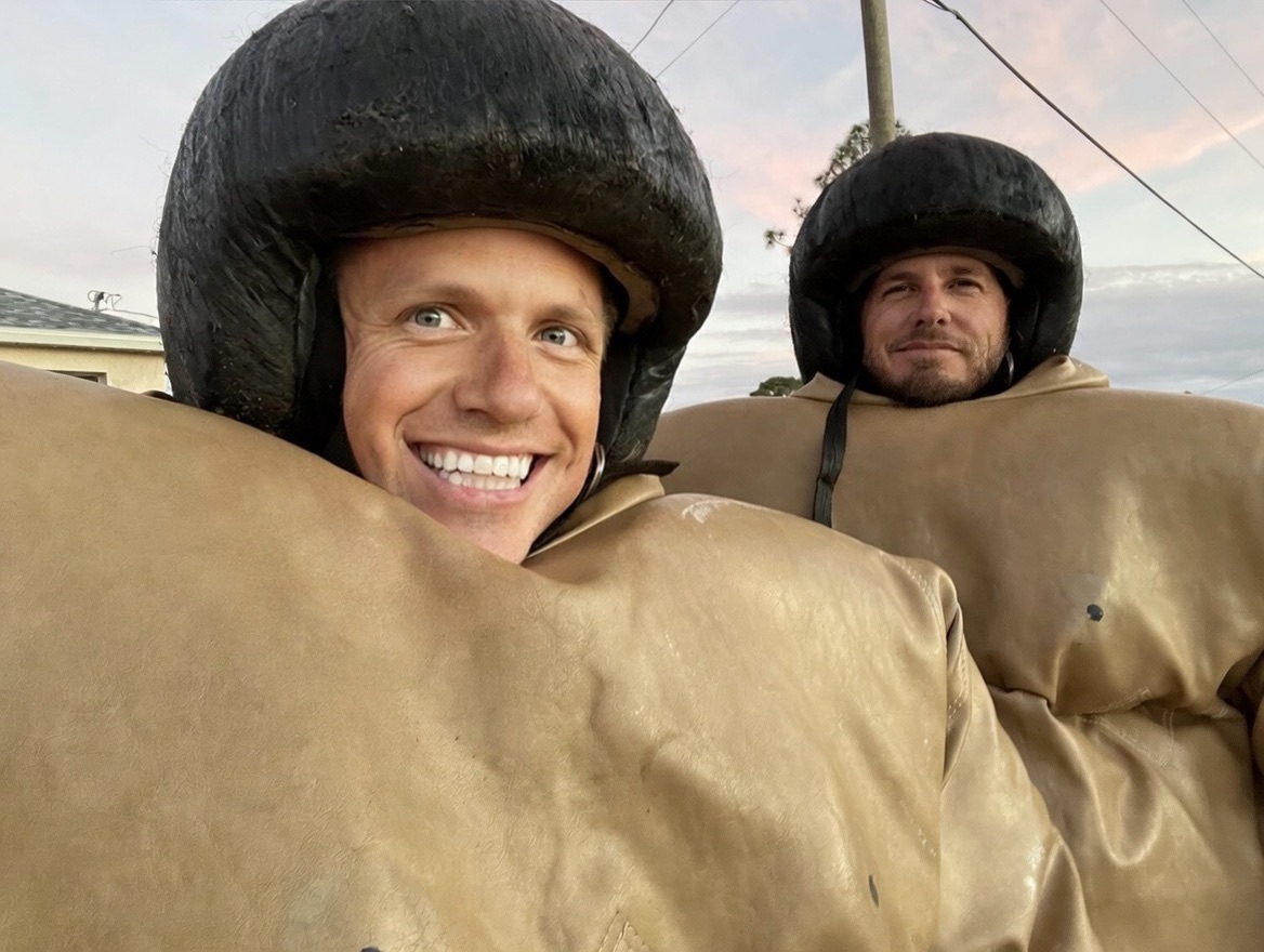 Gabe (left), Chris (right), quality testing our Sumo Suits