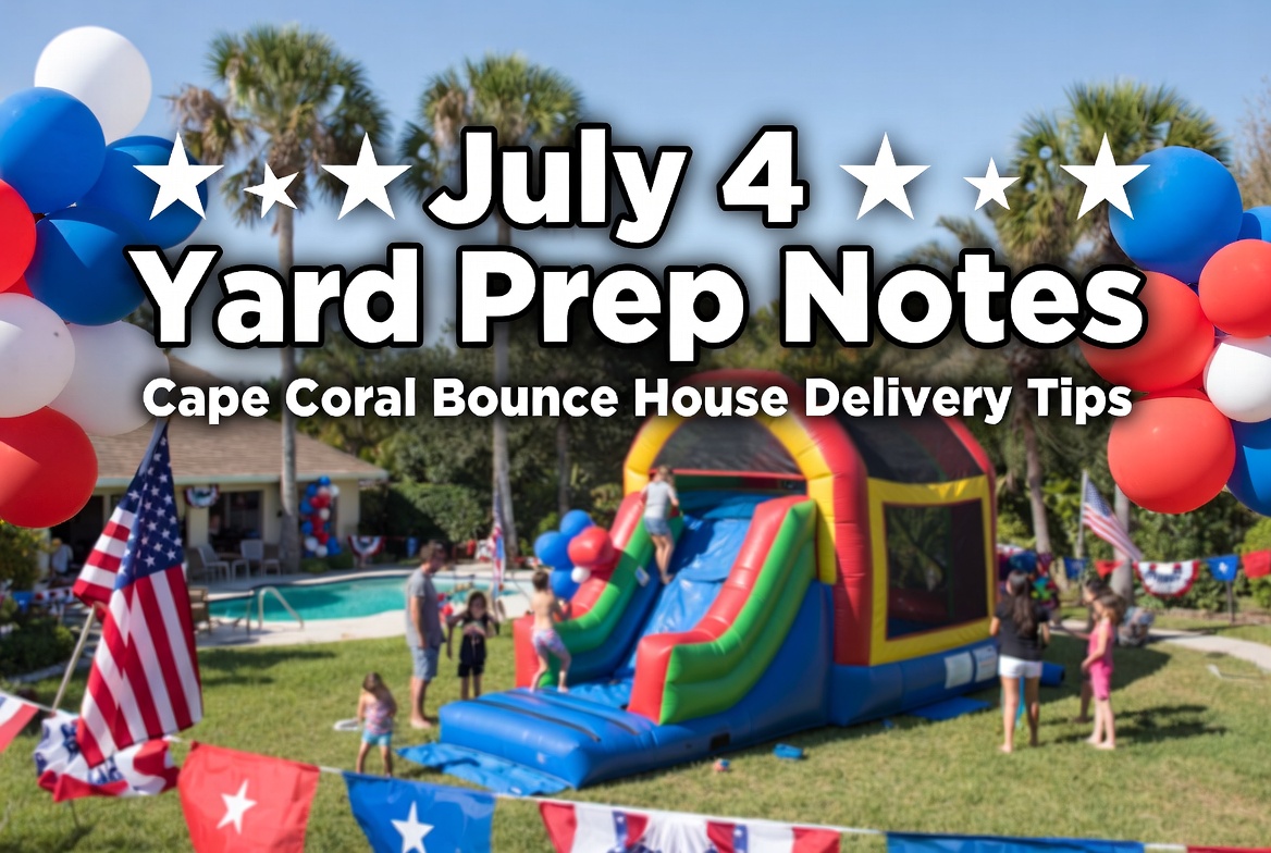 Cape Coral homeowner measuring a side yard gate with a tape measure on July 3 before Independence Day delivery