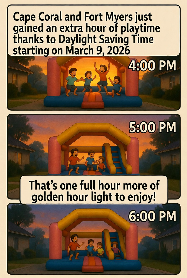 Spring Forward into Fun: How Daylight Saving Time Gives Cape Coral Parents an Extra Hour for Epic Bounce House Parties!