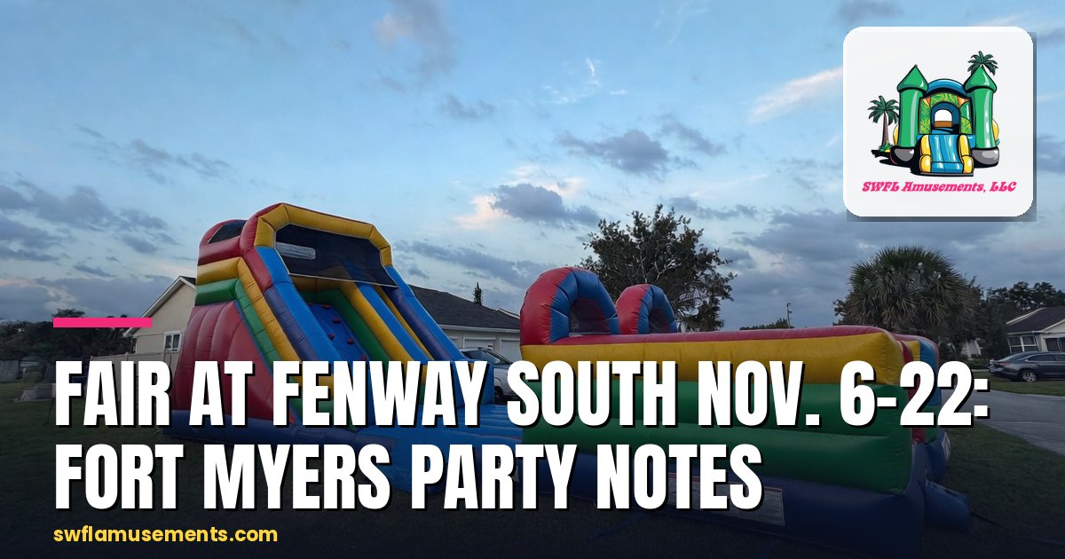 Inflatable obstacle course on a Fort Myers lawn under a clear cool November morning sky