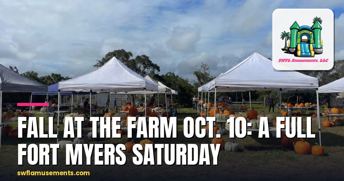Rows of vendor tents and pumpkin displays on a grassy east Lee County working farm