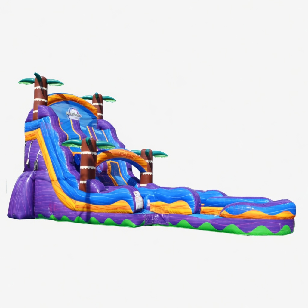 22 foot Tropical Hurricane double lane water slide with inflated pool - front view